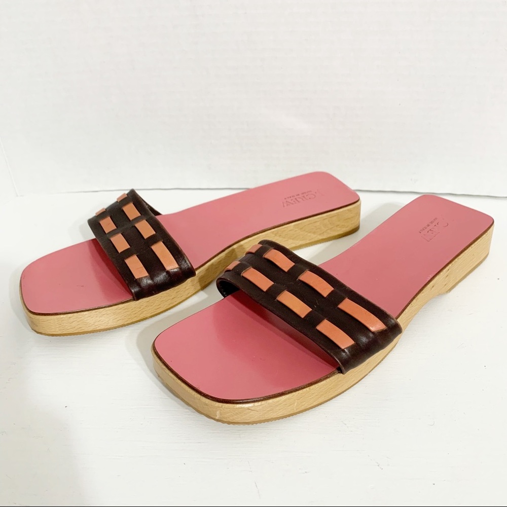J.Crew 45946 Leather Wooden Slide Sandal PinkBrown